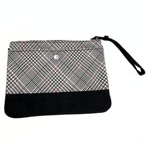 LANDS' END Black & White Plaid Check Canvas Medium Pouch Wristlet Clutch New